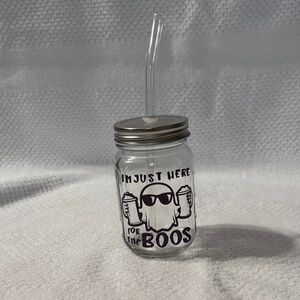 Halloween Ghost Mason Jar with Straw